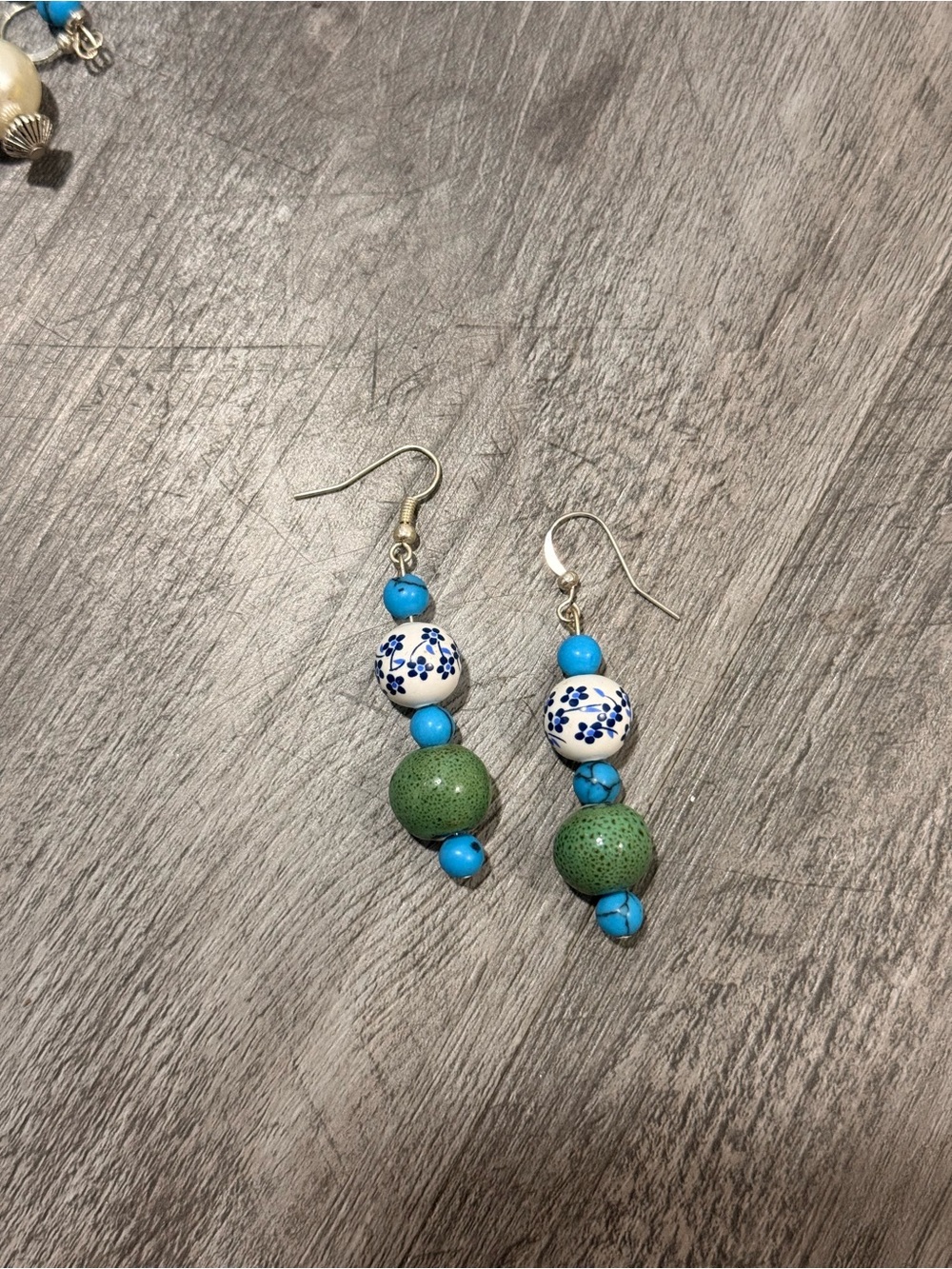 Blue and Green Beaded Drop Earrings - Women's Jewelry
